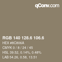 カラーコード: RGB 140 128.6 106.6 | qconv.com