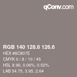 カラーコード: RGB 140 128.6 126.6 | qconv.com