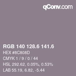 カラーコード: RGB 140 128.6 141.6 | qconv.com