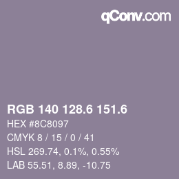 カラーコード: RGB 140 128.6 151.6 | qconv.com