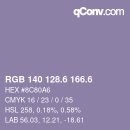 カラーコード: RGB 140 128.6 166.6 | qconv.com