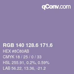 カラーコード: RGB 140 128.6 171.6 | qconv.com