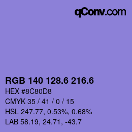 カラーコード: RGB 140 128.6 216.6 | qconv.com