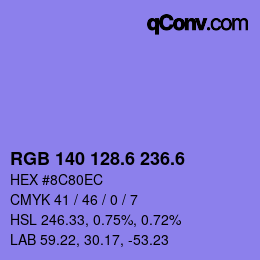 カラーコード: RGB 140 128.6 236.6 | qconv.com