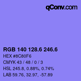 カラーコード: RGB 140 128.6 246.6 | qconv.com