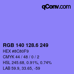 カラーコード: RGB 140 128.6 249 | qconv.com