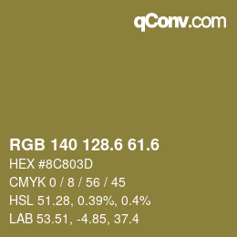 カラーコード: RGB 140 128.6 61.6 | qconv.com