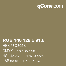 カラーコード: RGB 140 128.6 91.6 | qconv.com