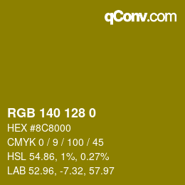 颜色代码: RGB 140 128 0 | qconv.com