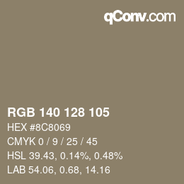 颜色代码: RGB 140 128 105 | qconv.com
