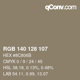 颜色代码: RGB 140 128 107 | qconv.com