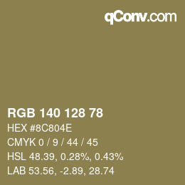 カラーコード: RGB 140 128 78 | qconv.com