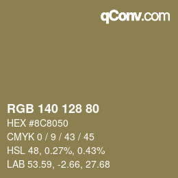 颜色代码: RGB 140 128 80 | qconv.com