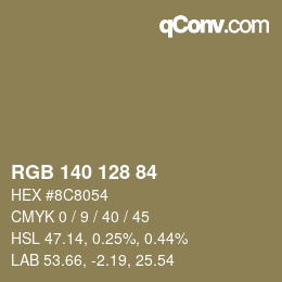 Color code: RGB 140 128 84 | qconv.com