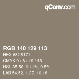 Color code: RGB 140 129 113 | qconv.com
