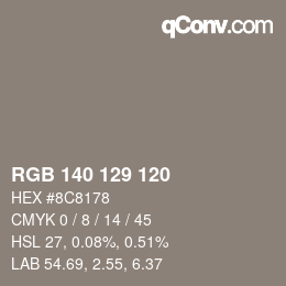 カラーコード: RGB 140 129 120 | qconv.com