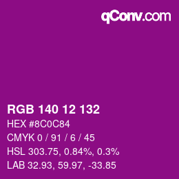 カラーコード: RGB 140 12 132 | qconv.com
