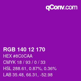 Color code: RGB 140 12 170 | qconv.com