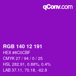 Color code: RGB 140 12 191 | qconv.com