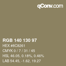 カラーコード: RGB 140 130 97 | qconv.com