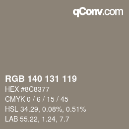 颜色代码: RGB 140 131 119 | qconv.com