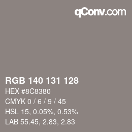 颜色代码: RGB 140 131 128 | qconv.com