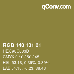 Color code: RGB 140 131 61 | qconv.com