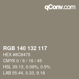 Código de color: RGB 140 132 117 | qconv.com