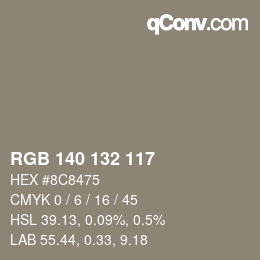 颜色代码: RGB 140 132 117 | qconv.com