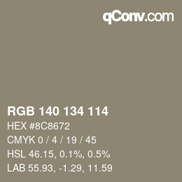 カラーコード: RGB 140 134 114 | qconv.com