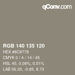Código de color: RGB 140 135 120 | qconv.com