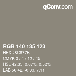 Color code: RGB 140 135 123 | qconv.com