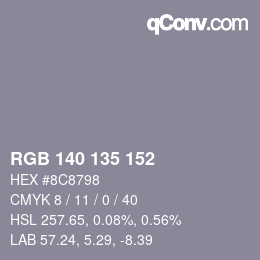 Color code: RGB 140 135 152 | qconv.com