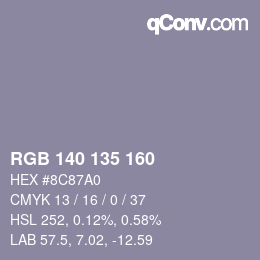 カラーコード: RGB 140 135 160 | qconv.com