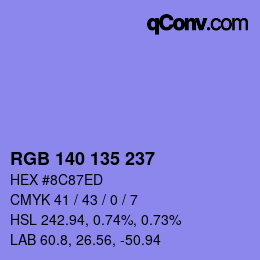 カラーコード: RGB 140 135 237 | qconv.com