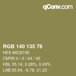 Color code: RGB 140 135 78 | qconv.com