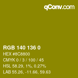 Color code: RGB 140 136 0 | qconv.com