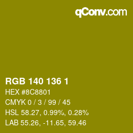 Color code: RGB 140 136 1 | qconv.com