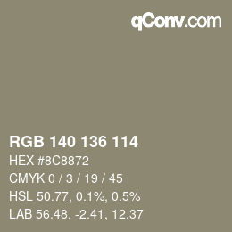 Color code: RGB 140 136 114 | qconv.com