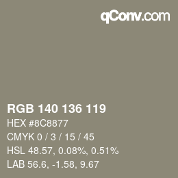 Color code: RGB 140 136 119 | qconv.com