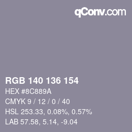 Color code: RGB 140 136 154 | qconv.com