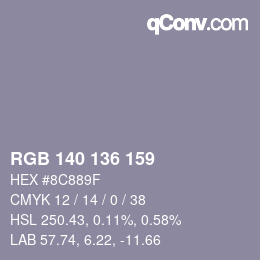 Color code: RGB 140 136 159 | qconv.com