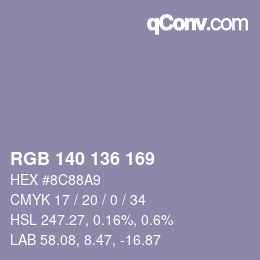 Color code: RGB 140 136 169 | qconv.com