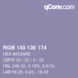 Color code: RGB 140 136 174 | qconv.com