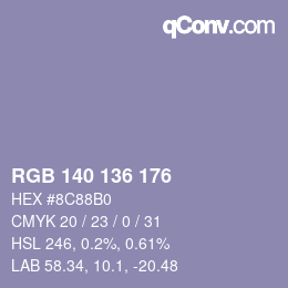 Color code: RGB 140 136 176 | qconv.com