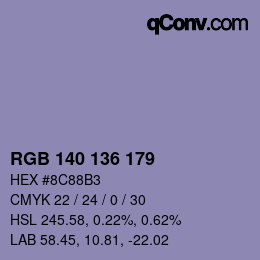 Color code: RGB 140 136 179 | qconv.com