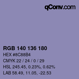 Color code: RGB 140 136 180 | qconv.com