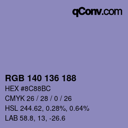 Color code: RGB 140 136 188 | qconv.com