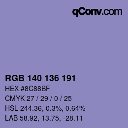Color code: RGB 140 136 191 | qconv.com