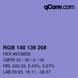 Color code: RGB 140 136 208 | qconv.com